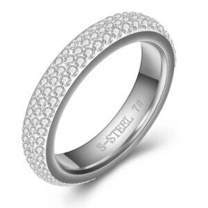 NEW Sparkling Crystal Stainless Steel Silver Ring